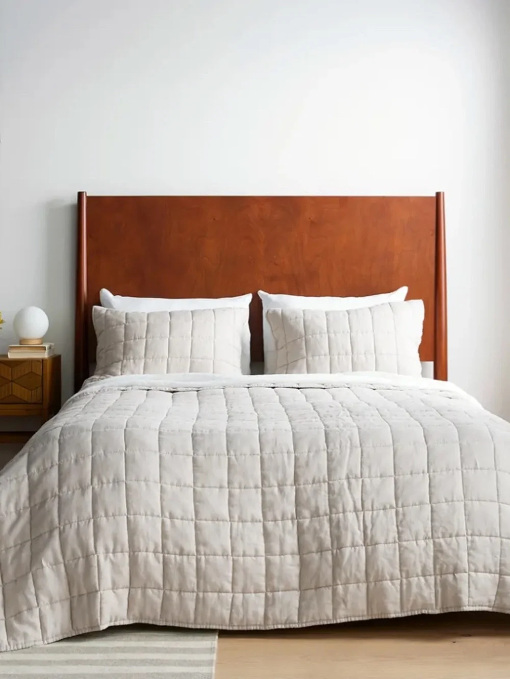 new European Linen Box Quilted Sham Set queen standard sand tan
